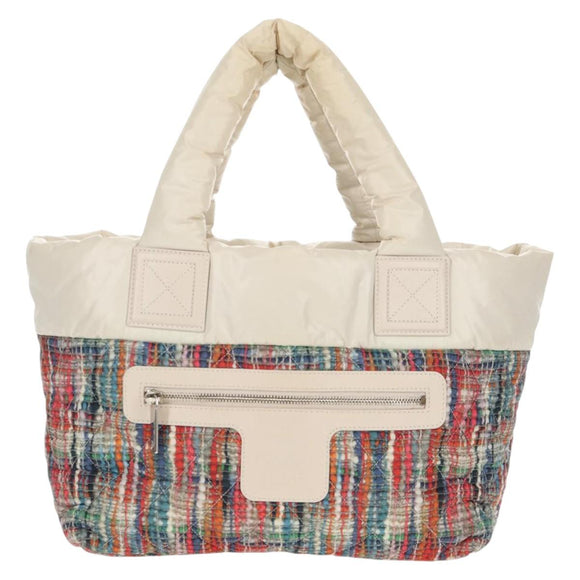 CHANEL Cococoon Tote Bag Nylon White Silver CC Auth 148203V