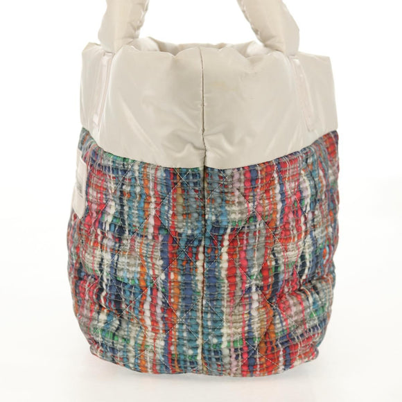 CHANEL Cococoon Tote Bag Nylon White Silver CC Auth 148203V