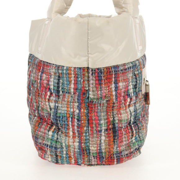 CHANEL Cococoon Tote Bag Nylon White Silver CC Auth 148203V