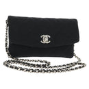 CHANEL Chain Shoulder Bag Cotton Black Silver CC Auth 148204V-1