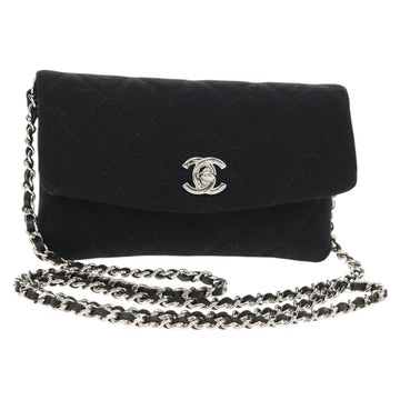 CHANEL Chain Shoulder Bag Cotton Black Silver CC Auth 148204V