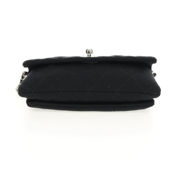 CHANEL Chain Shoulder Bag Cotton Black Silver CC Auth 148204V