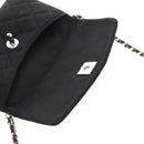 CHANEL Chain Shoulder Bag Cotton Black Silver CC Auth 148204V-21