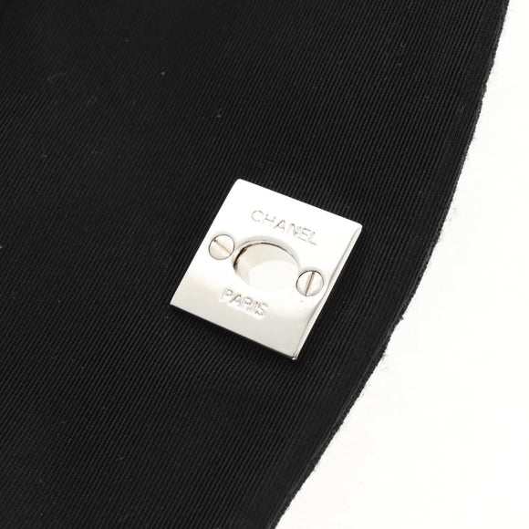 CHANEL Chain Shoulder Bag Cotton Black Silver CC Auth 148204V