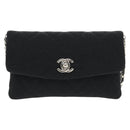 CHANEL Chain Shoulder Bag Cotton Black Silver CC Auth 148204V-13