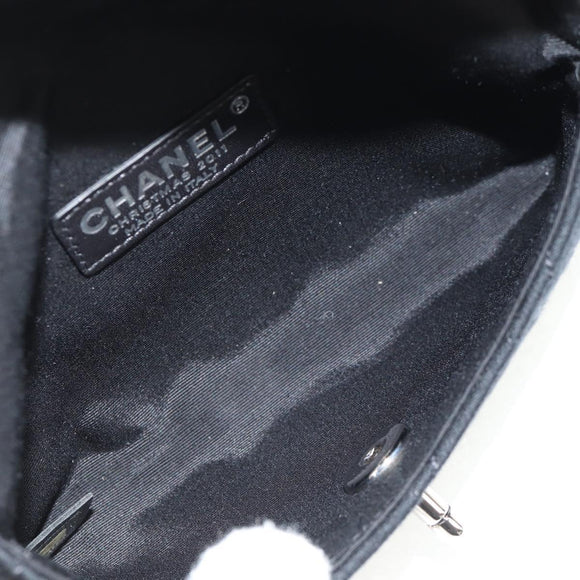 CHANEL Chain Shoulder Bag Cotton Black Silver CC Auth 148204V