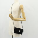 CHANEL Chain Shoulder Bag Cotton Black Silver CC Auth 148204V-26