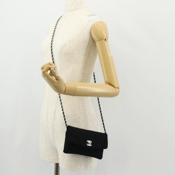 CHANEL Chain Shoulder Bag Cotton Black Silver CC Auth 148204V
