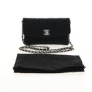 CHANEL Chain Shoulder Bag Cotton Black Silver CC Auth 148204V-12