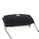 CHANEL Chain Shoulder Bag Cotton Black Silver CC Auth 148204V-6