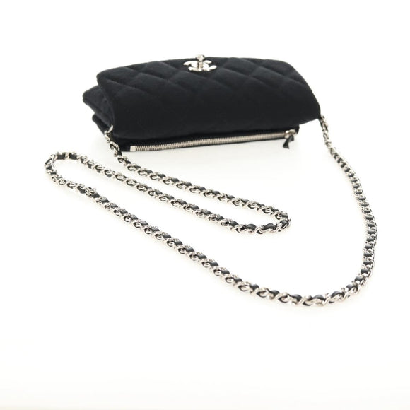 CHANEL Chain Shoulder Bag Cotton Black Silver CC Auth 148204V