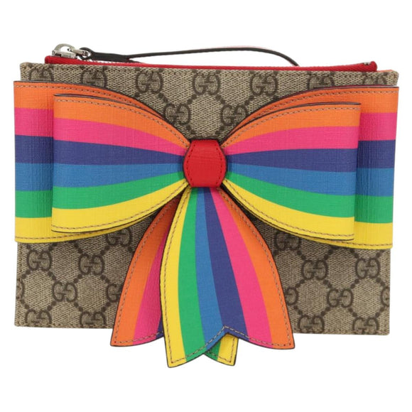 GUCCI GG Supreme Accessory Pouch PVC Beige 457233 Auth 148206V