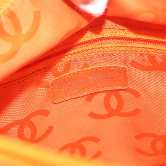 CHANEL Cambon Line Tote Bag Lamb Skin White Silver CC Auth 148211