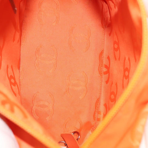 CHANEL Cambon Line Tote Bag Lamb Skin White Silver CC Auth 148211