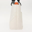 CHANEL Cambon Line Tote Bag Lamb Skin White Silver CC Auth 148211-3