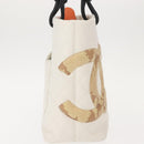 CHANEL Cambon Line Tote Bag Lamb Skin White Silver CC Auth 148211-4