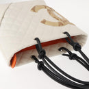 CHANEL Cambon Line Tote Bag Lamb Skin White Silver CC Auth 148211-6