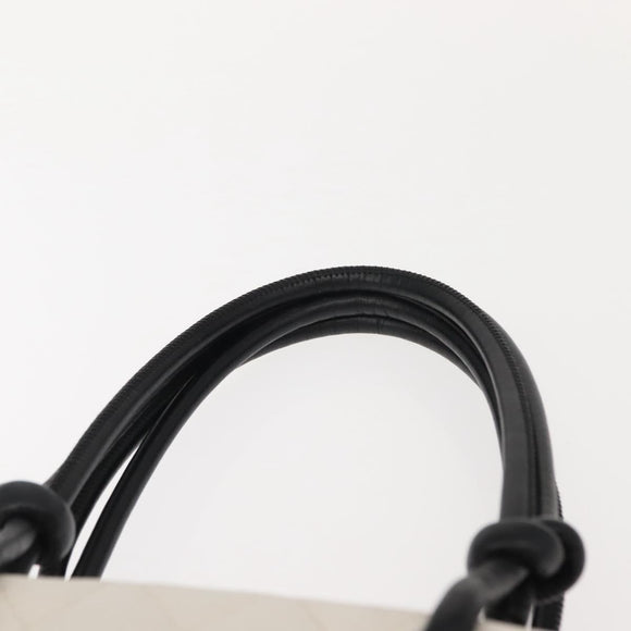 CHANEL Cambon Line Tote Bag Lamb Skin White Silver CC Auth 148211