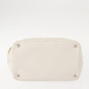 CHANEL Cambon Line Tote Bag Lamb Skin White Silver CC Auth 148211-5