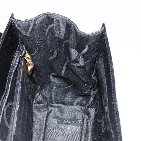 Salvatore Ferragamo Hand Bag Leather 2way Black Gold Auth 148212