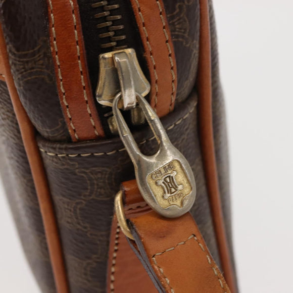 CELINE Macadam Canvas Shoulder Bag PVC Brown Gold Auth 148213