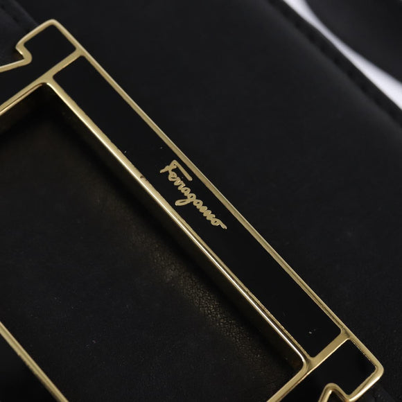 Salvatore Ferragamo Shoulder Bag Leather Black Gold Auth 148231