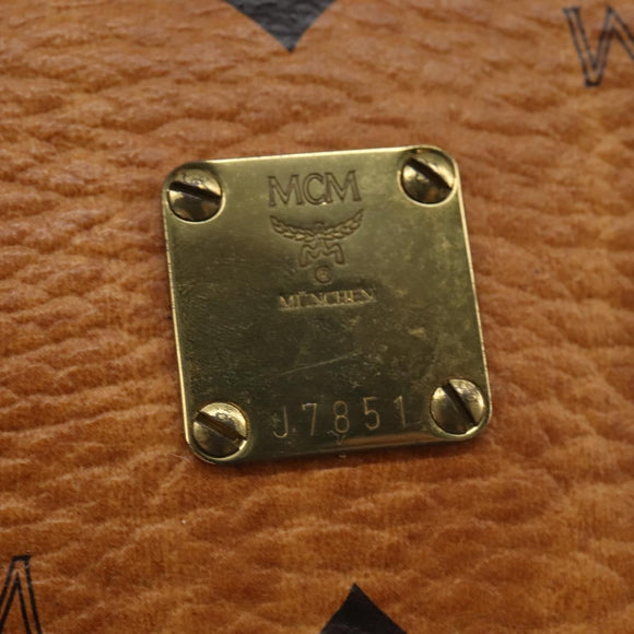 MCM Logogram Vicetos Boston Bag PVC 2way Brown Gold Auth 148233