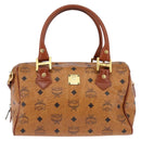 MCM Logogram Vicetos Boston Bag PVC 2way Brown Gold Auth 148233-13