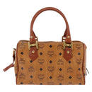 MCM Logogram Vicetos Boston Bag PVC 2way Brown Gold Auth 148233-2