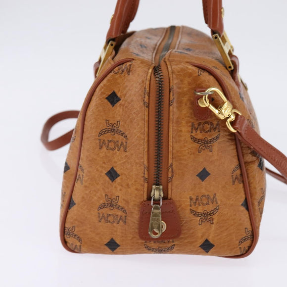 MCM Logogram Vicetos Boston Bag PVC 2way Brown Gold Auth 148233
