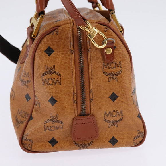 MCM Logogram Vicetos Boston Bag PVC 2way Brown Gold Auth 148233