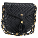 BALLY Chain Shoulder Bag Leather Navy Gold Auth 148234-1