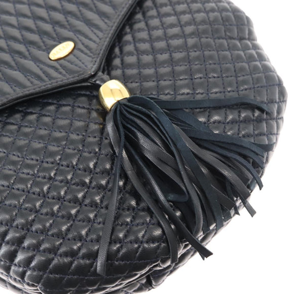 BALLY Chain Shoulder Bag Leather Navy Gold Auth 148234