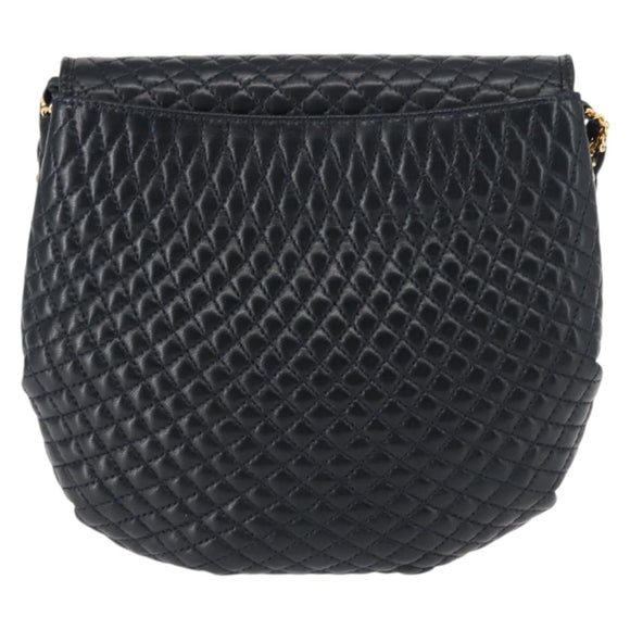 BALLY Chain Shoulder Bag Leather Navy Gold Auth 148234