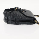 BALLY Chain Shoulder Bag Leather Navy Gold Auth 148234-3