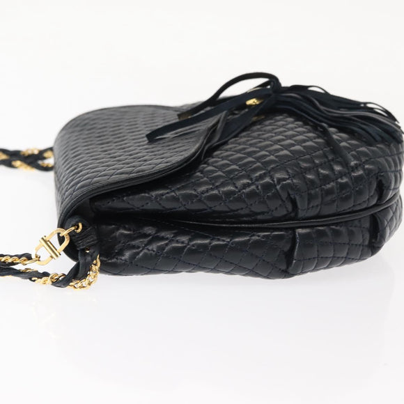 BALLY Chain Shoulder Bag Leather Navy Gold Auth 148234