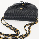 BALLY Chain Shoulder Bag Leather Navy Gold Auth 148234-6