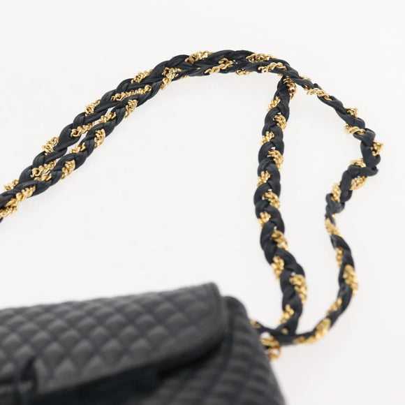 BALLY Chain Shoulder Bag Leather Navy Gold Auth 148234