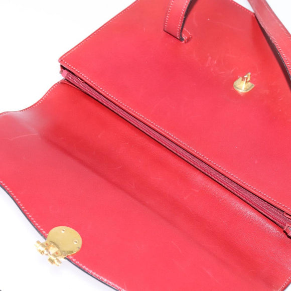 Christian Dior Hand Bag Leather Gold Red Auth 148235