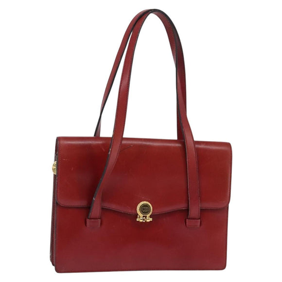 Christian Dior Hand Bag Leather Gold Red Auth 148235