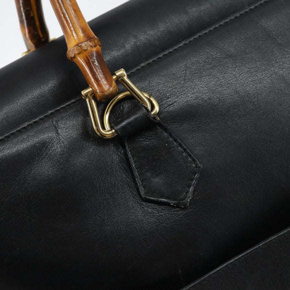 GUCCI Bamboo Hand Bag Leather Black Gold 002 2855 0322 0 Auth 148238