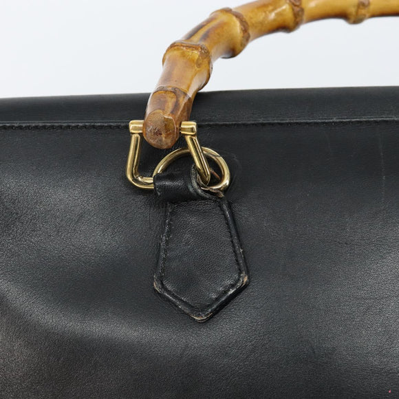 GUCCI Bamboo Hand Bag Leather Black Gold 002 2855 0322 0 Auth 148238