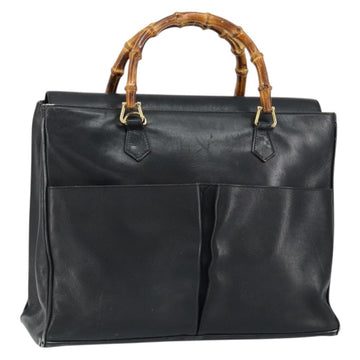 GUCCI Bamboo Hand Bag Leather Black Gold 002 2855 0322 0 Auth 148238