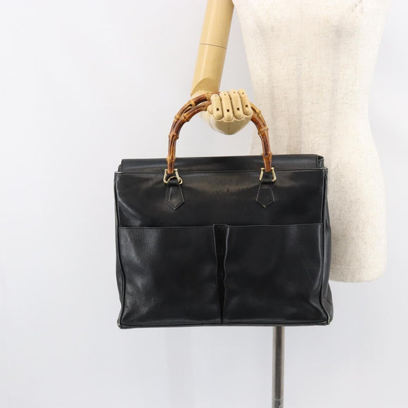 GUCCI Bamboo Hand Bag Leather Black Gold 002 2855 0322 0 Auth 148238
