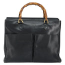 GUCCI Bamboo Hand Bag Leather Black Gold 002 2855 0322 0 Auth 148238-13