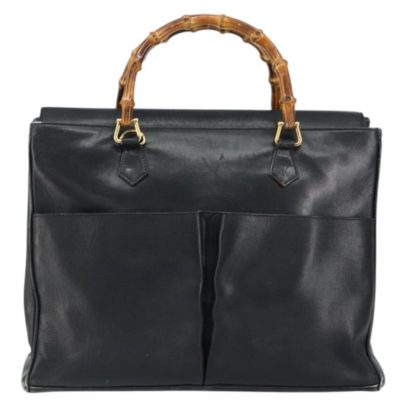 GUCCI Bamboo Hand Bag Leather Black Gold 002 2855 0322 0 Auth 148238