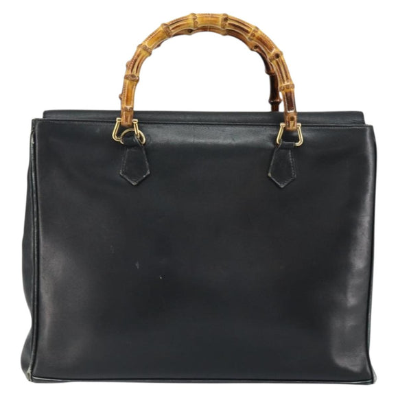GUCCI Bamboo Hand Bag Leather Black Gold 002 2855 0322 0 Auth 148238