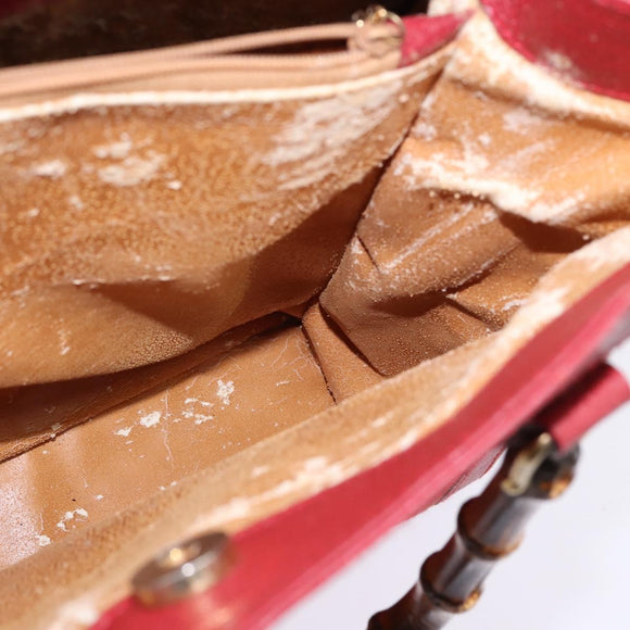 GUCCI Bamboo Hand Bag Leather Suede Red Gold 002 0260 2615 Auth 148239