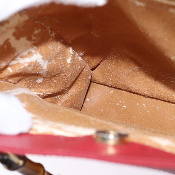 GUCCI Bamboo Hand Bag Leather Suede Red Gold 002 0260 2615 Auth 148239