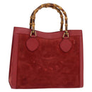 GUCCI Bamboo Hand Bag Leather Suede Red Gold 002 0260 2615 Auth 148239-1